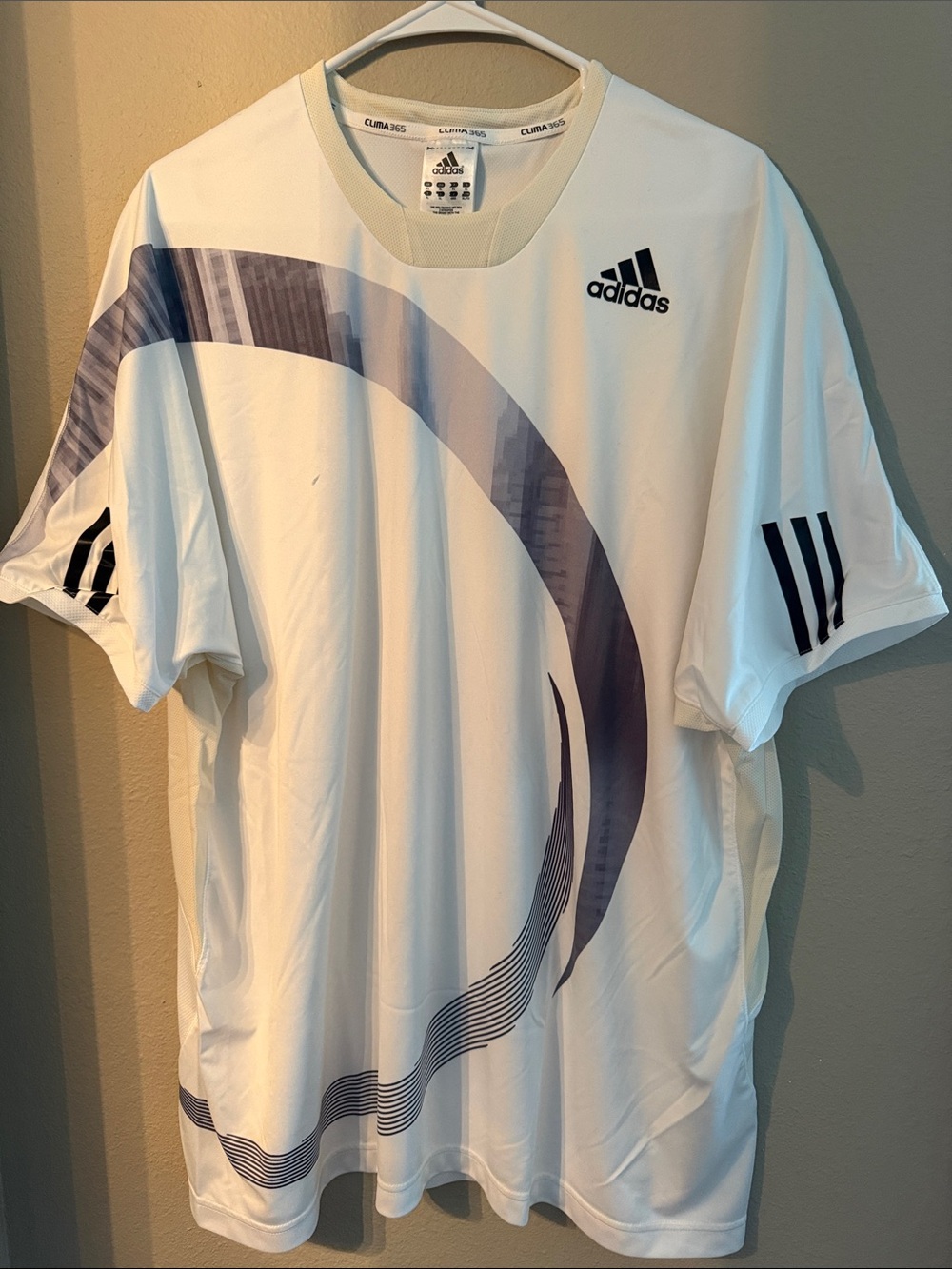 adidas Men’s White Short Sleeve Graphic Tee with Navy Accents